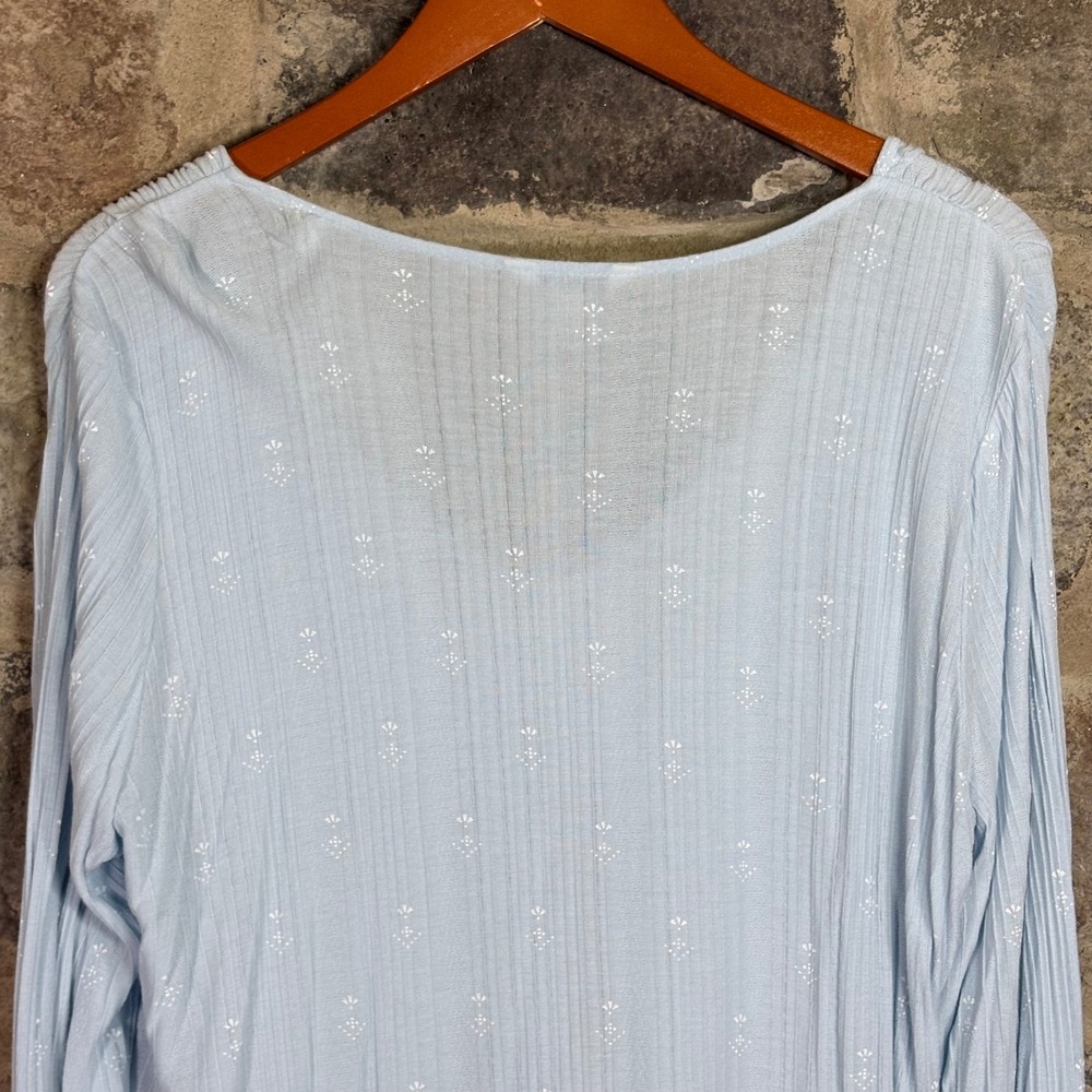 Lucky Brand Women's Blue Embroidered V-Neck Peasant Blouse Tassels Boho Large - Picture 9 of 12